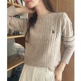 ベージュ | U.S. POLO ASSN. 総ケーブルデザイン クルーネック ニット | Ada.