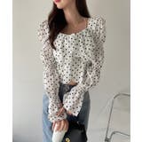 ホワイト | スクエアネック ドット クロップド マムルークスリーブ トップス | Ada.