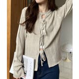 ベージュ | 2WAY リボン開き メランジニット トップス | Ada.