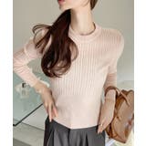 ピンク | ランダムリブ デザイン クルーネック コンパクト ニット | Ada.