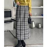 グレー | バックジップ付き チェック ロングスカート | Ada.