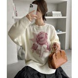 ホワイト | ローズ ジャガード オーバーサイズ ニット | Ada.