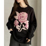 ブラック | ローズ ジャガード オーバーサイズ ニット | Ada.