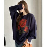 ネイビー | ローズ ジャガード オーバーサイズ ニット | Ada.