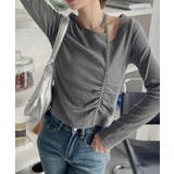 グレー | シャーリング アシンメトリー テレコ トップス | Ada.