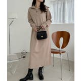 ベージュ | ハーフジップ ニット ロング ワンピース | Ada.