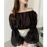 ブラック | シフォン ふんわり オフショル クロップド トップス | Ada.
