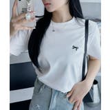 ホワイト | リボン ワンポイント 刺繍 半袖 Tシャツ | Ada.