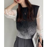 ブラック | 箔加工 ノースリーブ サマーニット | Eclat one