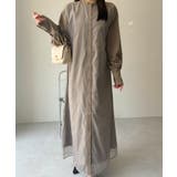 グレージュ | 【Eclat one】オーガンジー ドッキング バンドカラー シャツワンピース | Eclat one
