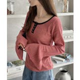 レッド | 【Eclat one】配色ヘンリーネック リブニット | Eclat one