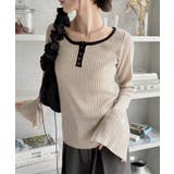 ベージュ | 【Eclat one】配色ヘンリーネック リブニット | Eclat one