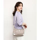 グレージュ×オフホワイト | [撥水/軽量]レザーポイントナイロンショルダーバッグ | MK MICHEL KLEIN BAG