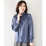 ブルー | 幾何柄スタンドネックブラウス/洗える/WEB限定サイズあり | OFUON