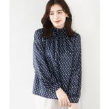 ネイビー | 幾何柄スタンドネックブラウス/洗える/WEB限定サイズあり | OFUON