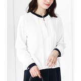ホワイト×ネイビー | ピンタックフロントタックブラウス/洗える/WEB限定サイズあり | OFUON