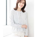 ホワイト | ボウタイ風ストライプ柄ブラウス/洗える/WEB限定サイズあり | OFUON