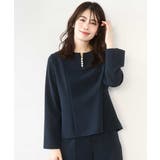 ネイビー | ダブルクロス ペプラムブラウス/洗える/WEB限定サイズあり | OFUON