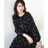 ラインフラワーボウタイ風ブラウス/洗える | OFUON | 詳細画像1 