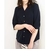 ネイビー | Vネックジョーゼットブラウス(五分袖)/洗える/WEB限定サイズあり | OFUON