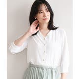 ホワイト | サテンジョーゼットVネックブラウス UVカット 接触冷感 | OFUON