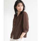 ブラウン | サテンジョーゼットVネックブラウス UVカット 接触冷感 | OFUON