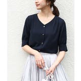 ネイビー | 五分袖Vネックブラウス/洗える | OFUON