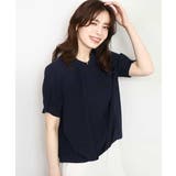 ネイビー | フロントタックジョーゼットブラウス 接触冷感 UVカット | OFUON