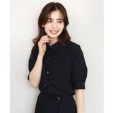 ネイビー | 衿付きタックスリーブシャツブラウス 接触冷感 UVカット | OFUON