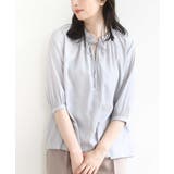 ライトブルー | ドットジャガードフリルリボンブラウス/UVカット/洗える/WEB限定サイズあり | OFUON