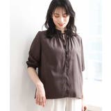 ブラウン | ドットジャガードフリルリボンブラウス/UVカット/洗える/WEB限定サイズあり | OFUON