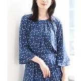ブルー | 総柄フレアースリーブブラウス/洗える/WEB限定サイズあり | OFUON