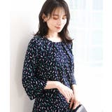 ネイビー | 総柄フレアースリーブブラウス/洗える/WEB限定サイズあり | OFUON