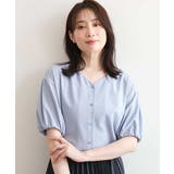 パフスリーブVネックブラウス UVカット 洗濯機で洗える | OFUON | 詳細画像2