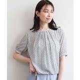 ホワイト | バルーンヘム幾何柄ブラウス UVカット 接触冷感 | OFUON