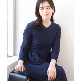 ネイビー | ギャザースリーブドッキングワンピース/洗える/WEB限定サイズあり | OFUON