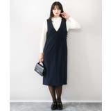 ネイビー | サイドパール調釦デザインVネックジャンパースカート 洗える WEB限定サイズあり | OFUON