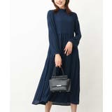 ネイビー | シフォンジョーゼットフリルネックプリーツワンピース/洗える | OFUON