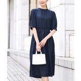 ネイビー | パウダーサテンシャーリングワンピース/洗える | OFUON