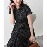 ブラック | ラインフラワープリントワンピース/洗える/WEB限定サイズあり | OFUON