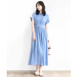 ブルー | ウエスト切り替えキーネックワンピース/洗える/WEB限定 | OFUON