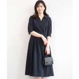 ネイビー | 六分袖スキッパーワンピース/UVカット/洗濯機で洗える/WEB限定サイズあり | OFUON