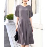 ダークグレー | フレアースリーブ幾何柄ワンピース/洗える | OFUON