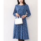 ブルー | 総柄ウエスト切り替えワンピース/洗える/WEB限定サイズあり | OFUON