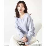 グレイッシュブルー | Vネックレース片畦編みニット/洗える/WEB限定サイズあり | OFUON