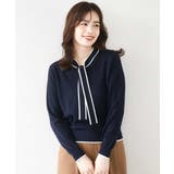 ネイビー | 配色ラインボウタイニット/洗える/WEB限定サイズあり | OFUON