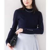 ネイビー | シアー切替えモックネックリブニット/洗える/WEB限定サイズあり | OFUON