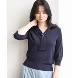 ネイビー | ボウタイデザイン六分袖ニット/接触冷感/洗える/WEB限定サイズあり | OFUON