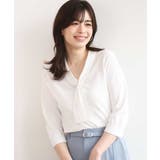 ホワイト | ボウタイデザイン六分袖ニット/接触冷感/洗える/WEB限定サイズあり | OFUON