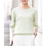ライトグリーン | ボートネック五分袖ニット/洗える | OFUON